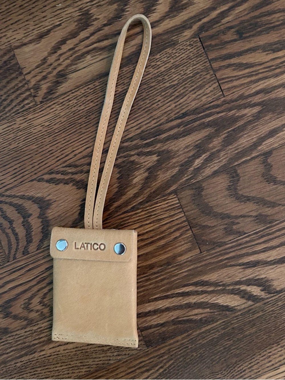 Latico Leathers camel leather wristlet card holder